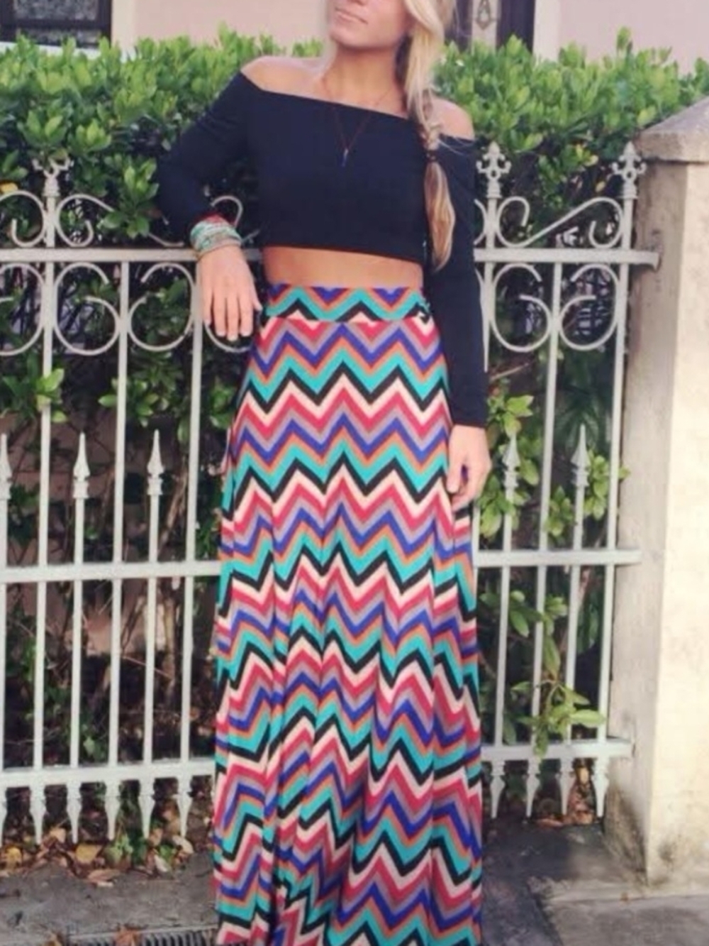 Colorful Chevron Maxi Skirt - Multicolor